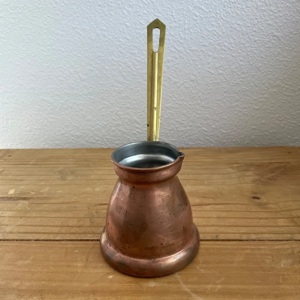 Vintage Copper Turkish Coffee Pot Cezve Ibrik Small Brass Handle Patina